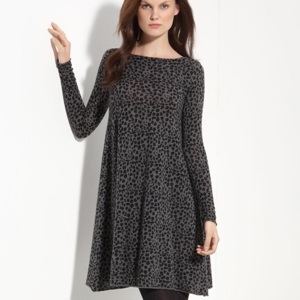 Autumn Cashmere Sweater Dress Size Small Gray/Black Leopard Print Cashmere Tunic
